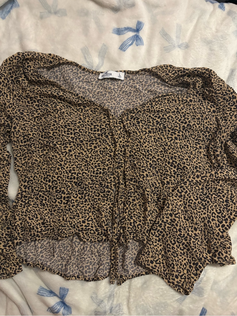 Hollister Leopard Print Tie-Front Blouse - Tan & Black